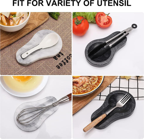 HESHIBI Marble Spoon Rest for Kitchen Countertop, Perfect for Spatula, Ladle, Fork (1, Light Grey)