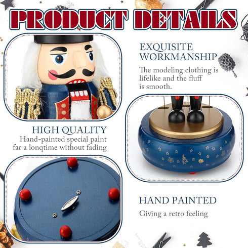 Jetec Nutcracker Music Box Wooden Nutcracker Soldier Toy Handmade Nutcracker Figures Christmas Nutcrackers Soldiers