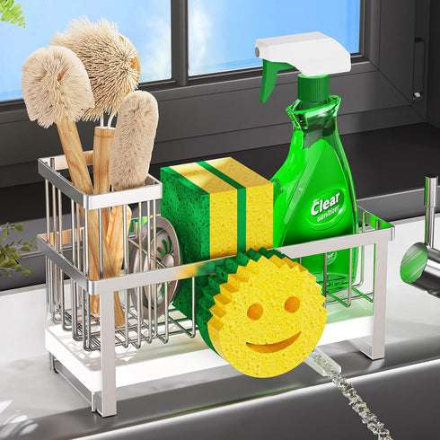 Taugast Sponge Holder for Kitchen Sink,Sink Caddy with Removable Dish Brush Holder,Self-Draining Kitchen