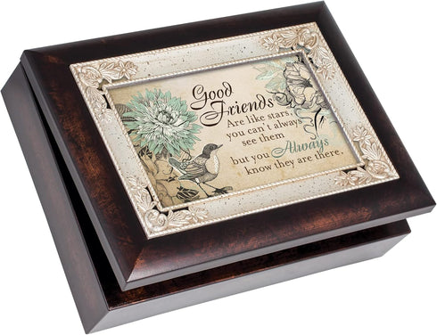 Cottage Garden Good Friends are Like Stars Burlwood Jewelry Music Box Plays