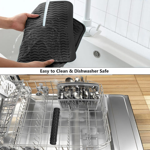 ZLR Silicone Dish Drying Mat, 12" x 16" Large, Eco-Friendly, Heat Resistant Trivet, Easy Clean Multi-Usage, Black