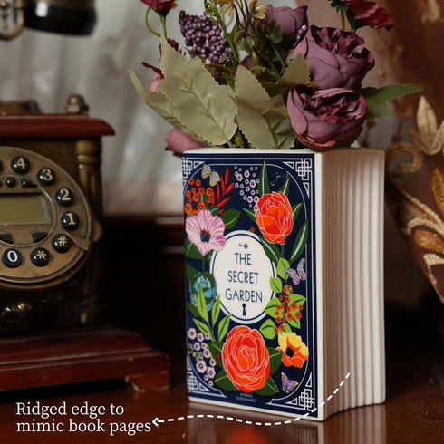 Ceramic Book Vase for Flowers, Home Decor, Cute Bookshelf Accent, Lovers Gifts, Unique Home/Bedroom/Office Decor (Small
