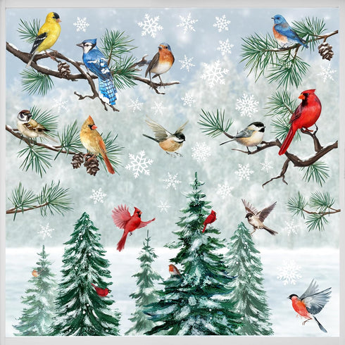 Mfault 187 PCS Winter Birds Pine Tree Branch Window Clings, Xmas Red Cardinal Blue Chickadee Decor