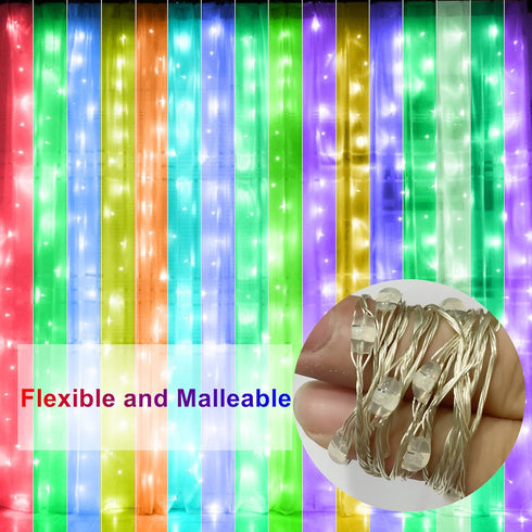 300 16 4 HOME LIGHTING Window Curtain String Lights, LED RGB Colors Changing Fairy Lights, Modes with Remote, USB