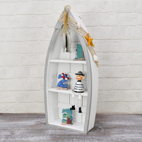 16.5" Linfevisi Wood Boat Shelf Decor Beach Theme Standing Boat Shelf Wooden Boat Decor Boat Book Shelf Nautical Decor