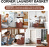 Gueevin Corner Laundry Hamper with Lid, 2 Removable Cloth Liners, Bamboo Corner Basket for Bedroom Bathroom Storage