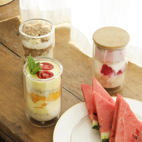 2 Pack 15oz LIBWYS Overnight Oats Containers with Bamboo & Stainless Steel Lids, Meal Prep Jars - Double Walled High