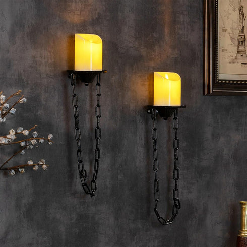 Sconce(Set 2)-Medieval Candle of Metal Wall Decorations-Gothic Retro Chain Wall Candle Sconces-Black Wall Sconces