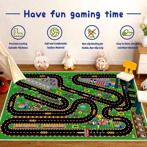 39''x59'' Kids Car Rug for Play Toy Cars, Race Track Playmat Carpet Kid Play Road Rugs for Playroom Classroom Kids