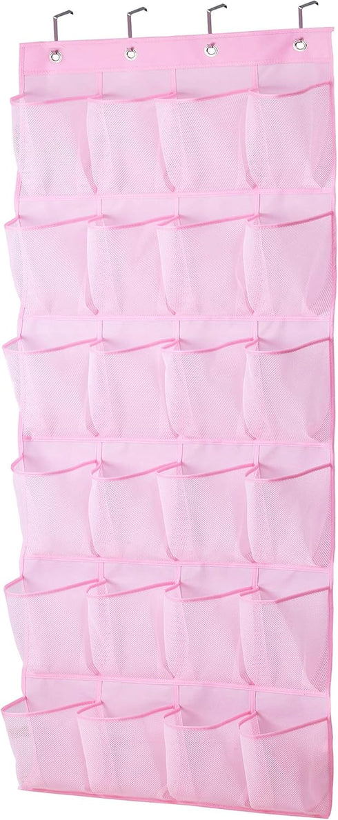 MISSLO Kids Shoe Organizer, Pink Room Decor, 24 Large Mesh Pockets, Over the Door Hanging Storage for Toddler Girl