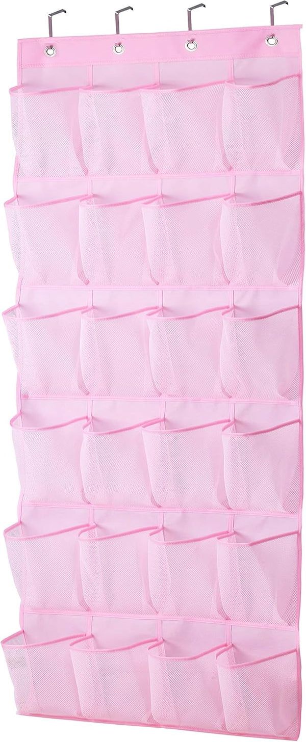 MISSLO Kids Shoe Organizer, Pink Room Decor, 24 Large Mesh Pockets, Over the Door Hanging Storage for Toddler Girl