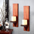 OwnMy Set 2 of Wooden Wall Candle Sconces Rustic Wall Mount Wooden Pillar Candle Sconces, Brown Farmhouse Wall Candle