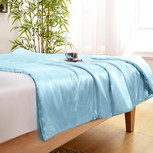 60x80 Inches, Vonty Satin Throw - Baby Blue Satin Blanket, Cooling & Silky, Wrinkle-Free Cable Knit for Couch, Sofa