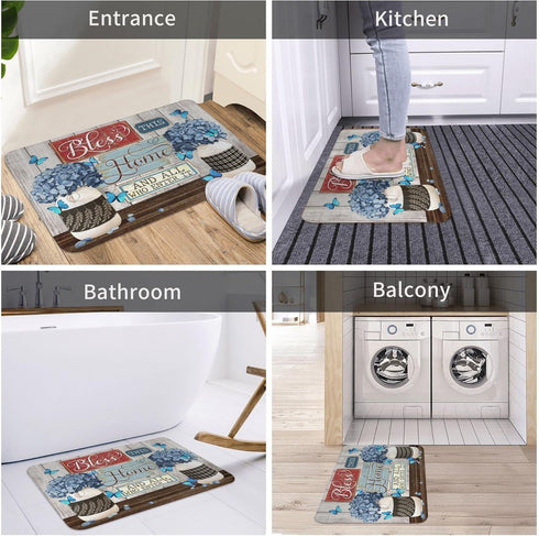 Welcome Mats for Front Door Outdoor Entry Flower Butterfly Doormat, Non-Slip Mat for Home Indoor, 17x30 Inch