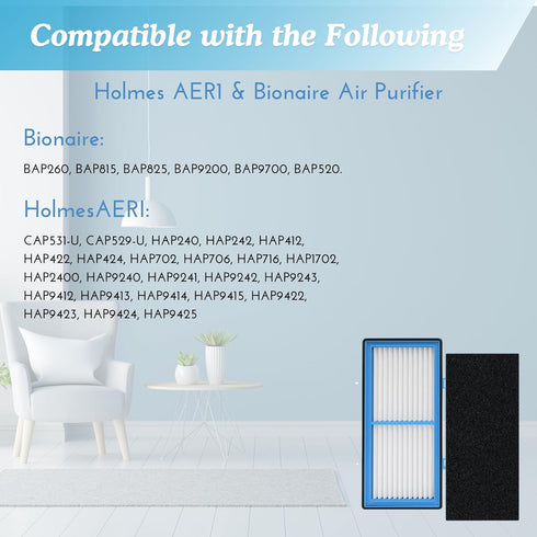 Nispira AER1 Filter Replacement for Holmes Air Purifier HAPF30AT HAP242-NUC, True HEPA 4 Carbon Booster