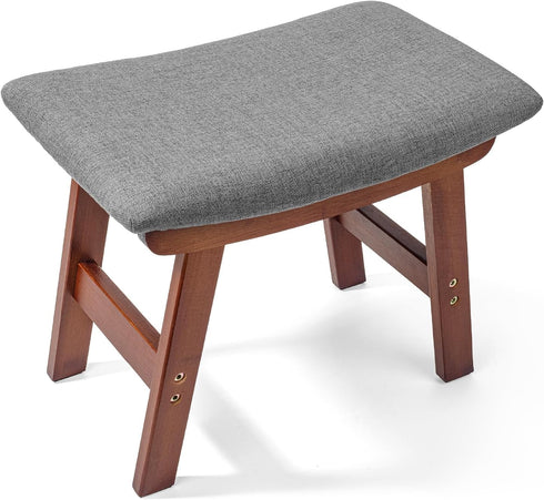 BAMBOO LAND- Bamboo Foot Stools Ottoman, Gray Cushion & Brown Wood Legs,