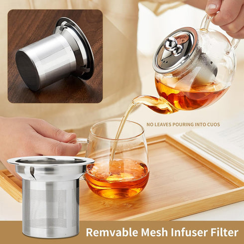 Glass Teapot Stovetop Safe - 20 oz/600 ml Borosilicate Glass Kettle with Loose Leaf Tea Strainer for Flower Blooming Tea