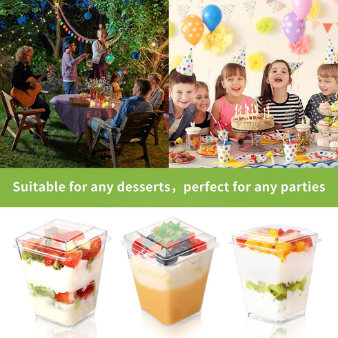 FIFWVGP 5 oz 60Pcs Plastic Dessert Cups With Lids and Spoons, Yogurt Parfait Appetizer Cups for Party, Mini Dessert
