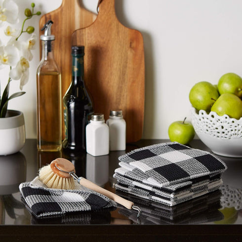 Set, 12x12, 6 DII Scrubber Dishcloths Collection Windowpane Dishrag Black Buffalo Check, Piece