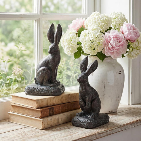 Rabbit Bookends, Decorative Bunny Book Ends for Shelves, Unique Rabbit Figurine Bookends, Heavy Resin Book Holder