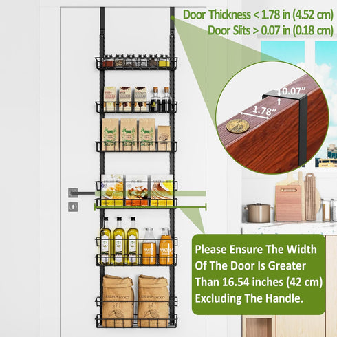 6 6 Churboro Over the Door Pantry Organizer Rack with Adjustable Baskets, Tiers Dual-use Spice Rack- Hanging or Wall