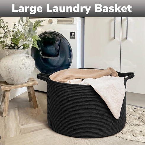Goodpick Large Blanket Basket, 22"X 14" Woven Rope Storage Basket for Laundry, Kids Toy Organizer