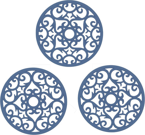 Makerstep Silicone Trivet Mat Set, 3 Heart Design Trivets, Non Slip Hot Pan Holder for Kitchen, Blue