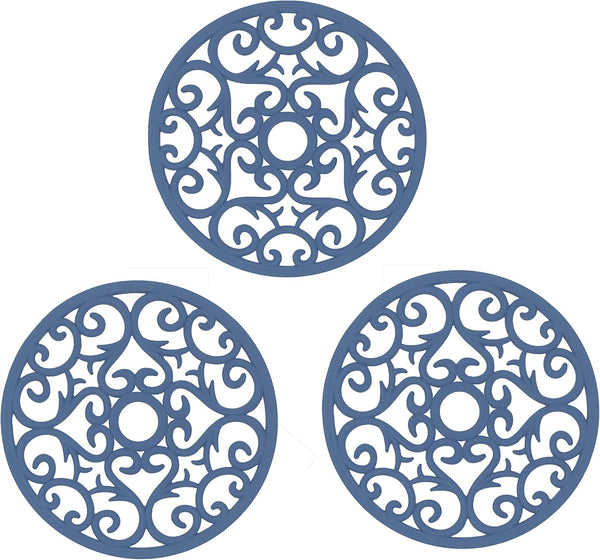 Makerstep Silicone Trivet Mat Set, 3 Heart Design Trivets, Non Slip Hot Pan Holder for Kitchen, Blue