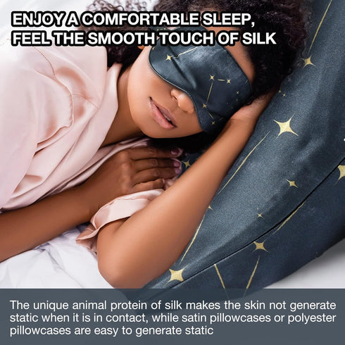 MANSPHIL 100% Mulberry Silk Pillowcase for Hair and Skin, Black Galaxy Pattern - Premium 22 Momme Charmeuse Silk Pillow