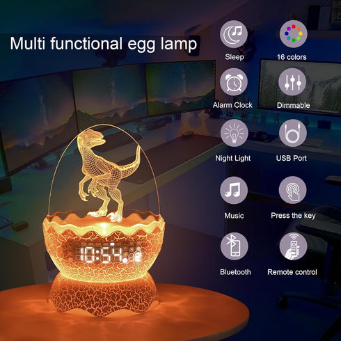 NNDHYA ZQY002 Dinosaur Egg Kids Clock | Alarm Clock | Colors Night Light | Lullaby Sound Machine |Bluetooth Speaker