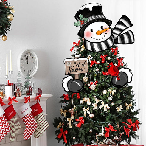 Winter Snowman Cardinal Fence Peeker Yard Garden Signs Let It Snow Red Bird Tree Topper Ornaments