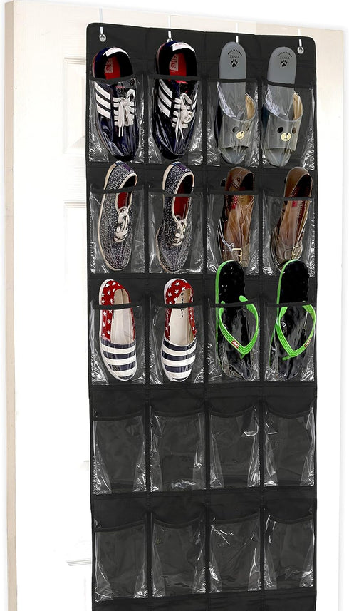 Simple Houseware 24 Pockets Over The Door Hanging Shoe Organizer, Black (64'' x 19'')