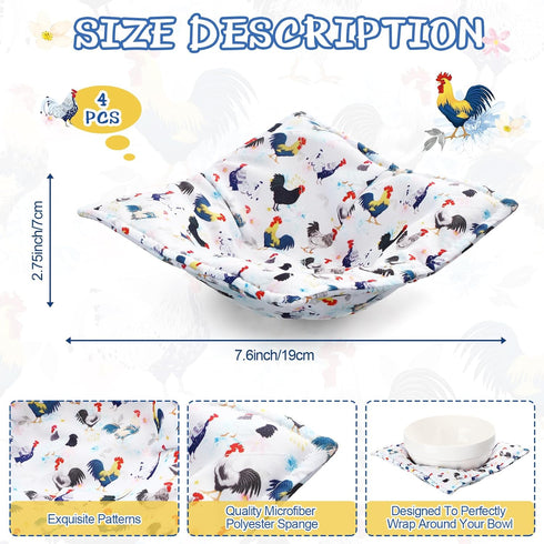 Cunhill Cotton Microwave Bowl Holders Bowl Hot Pads Heat Resistant Bowl Potholders Multipurpose Holders Quilted Bowl Cozy for Soup Bowl Hot Pads Kitchen Supply (Multi Color,Rooster Style) by Cunhill