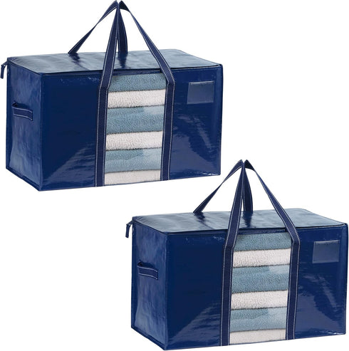 VENO Blue 2 Pack Heavy-Duty Polypropylene Storage Bags, Zipper, 50 lb Capacity, Foldable Organizer for College Dorm,