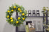 Mr. Bom 15 Inch Artificial Lemon Wreath - Boxwood for Front Door, Spring Summer Holiday Decoration, Indoor Outdoor Use