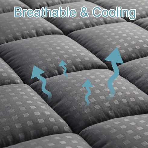 HYLEORY California King Mattress Pad, Quilted Fitted Cooling Mattress Protector, Dark Grey
