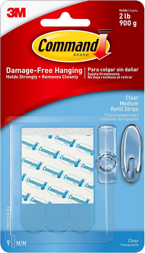 Medium Clear Hooks, 9 Refill Strips, 9 Count