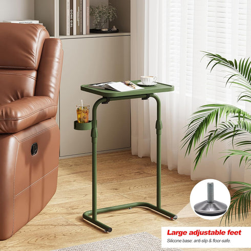 TB01BOG091 TUTOTAK C Shaped End Table with Tiltable Surface, Adjustable Height Side Table, Slide Under Couch Table TV