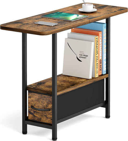 AOODA Living Room Side Table with Drawer, 2 Tier Slim End Tables