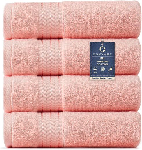COZYART Pink Hand Towels for Bathroom 4 Pcs, 13x30 100% Cotton Guest