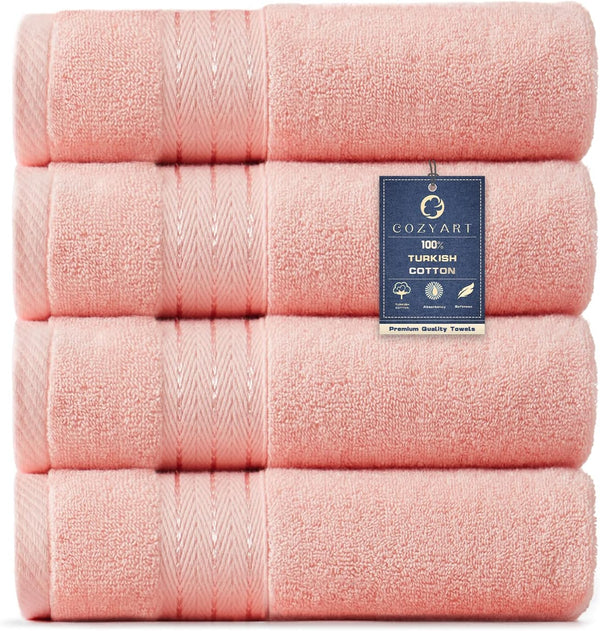 COZYART Pink Hand Towels for Bathroom 4 Pcs, 13x30 100% Cotton Guest