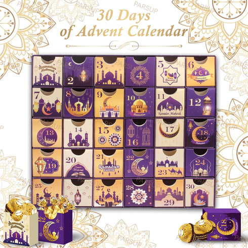Ramadan Advent Calendar with Drawers 2024, 30 Empty Boxes for 30 Days, Eid Mubarak Countdown Calendar Gift