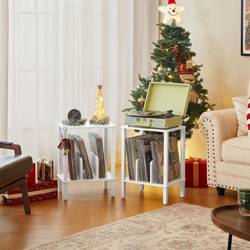 2-Tier 100 Albums, LELELINKY Record Player Stand with Vinyl Record Storage up to Bedroom Record Holder