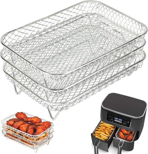 BYKITCHEN Air Fryer Rack for Ninja Dual Air Fryer, 3pcs Stackable Stainless Steel Dehydrator Racks, Accessories