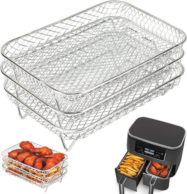 BYKITCHEN Air Fryer Rack for Ninja Dual Air Fryer, 3pcs Stackable Stainless Steel Dehydrator Racks, Accessories
