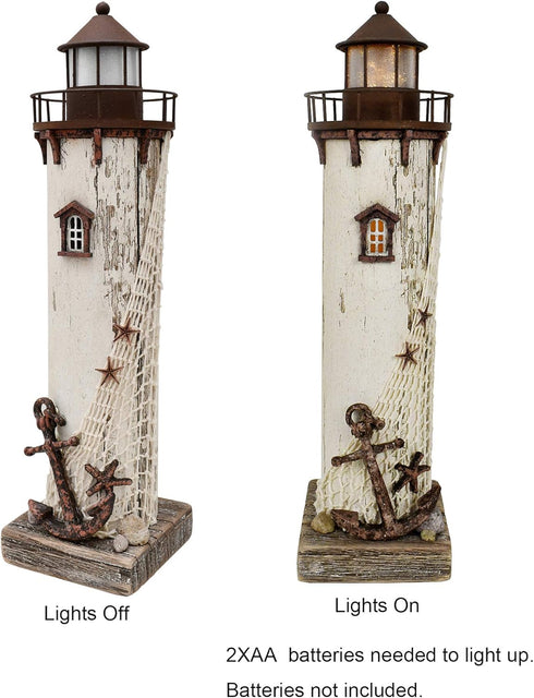 Attraction Design Wooden Lighthouse Decor with Light, Decorative Nautical Lighthouse Nightlight Rustic Ocean Sea Beach
