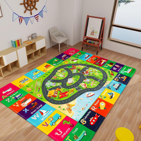 78.7"59" ABC Transportation Kids Rugs for Playroom Educational Alphabet Mat