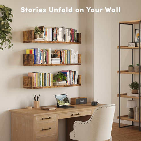VMROF Set 3, 17 Inches, 3) Wall Bookshelf, of U Shaped Floating Bookshelf, Hanging Bookshelves for Wall, Wall Mounted
