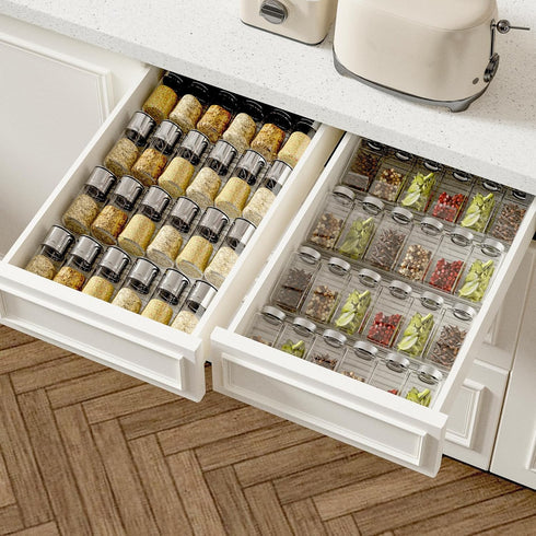 4 Tier-2 Set 11'' 22'', Countertop(JARS AMBIRD Spice Drawer Organizer, Clear Spice Rack Tray Expandable From