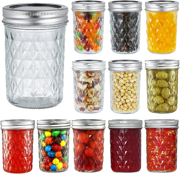 YEBODA 12 Pack 8 oz Mason Jars with Airtight Lids and Bands
